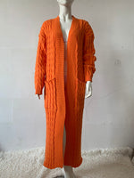 Open Front Pocketed Knitted Maxi Cardigan Sweater