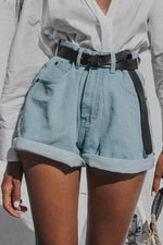 High Waist A Line Denim Shorts