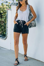 Clayton Distressed Drawstring Denim Shorts