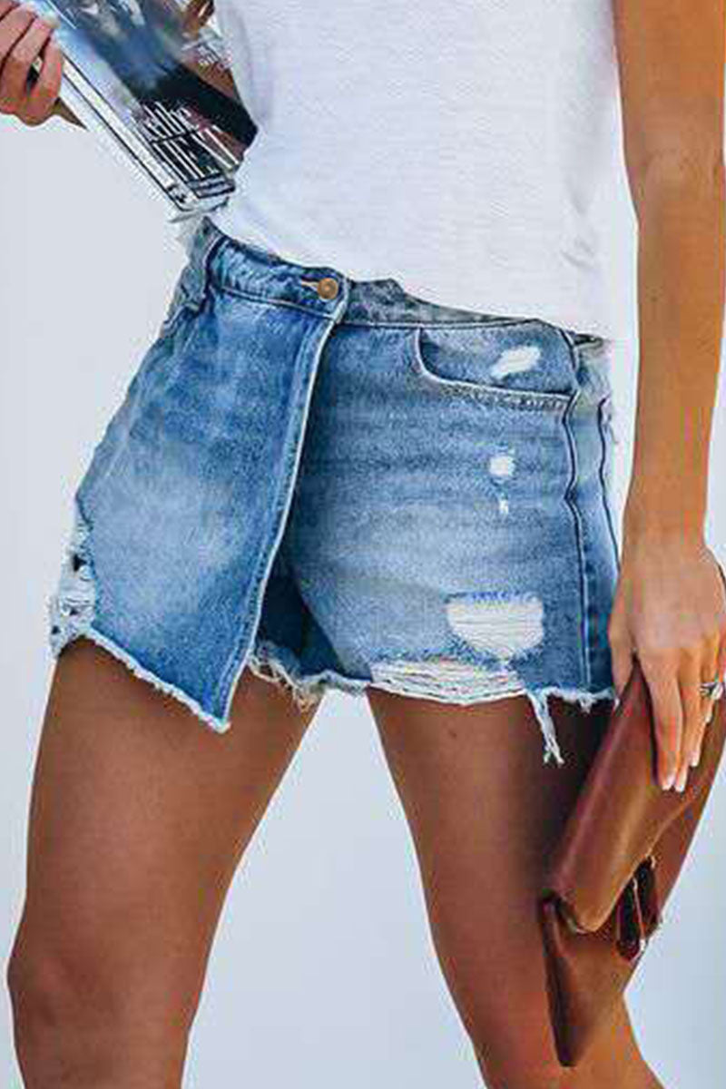 Fashion Casual Street Ripped Regular Denim