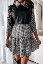 Fashion Sexy Plaid Solid Patchwork Shirt Collar Shirt Dress Dresses(3 Colors)