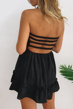 Simplicity Solid Backless Strapless A Line Mini Dresses