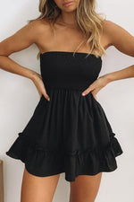 Simplicity Solid Backless Strapless A Line Mini Dresses