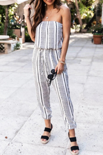 Casual Print Frenulum Fold Strapless Regular Jumpsuits