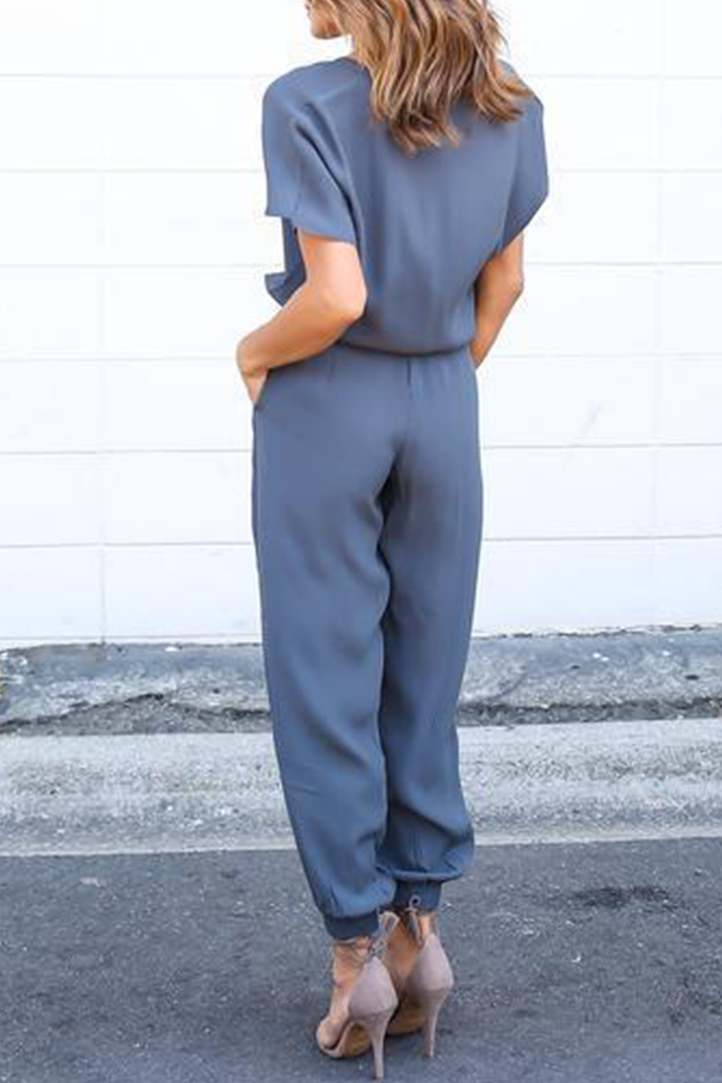 Casual Street Solid Frenulum V Neck Jumpsuits(3 Colors)