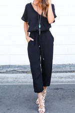 Casual Street Solid Frenulum V Neck Jumpsuits(3 Colors)