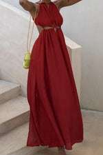 Fashion Street Solid Hollowed Out Halter A Line Dresses