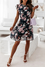 Fashion Elegant Floral Flounce O Neck A Line Midi Dresses