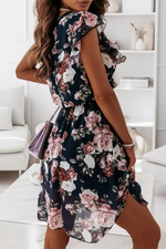 Fashion Elegant Floral Flounce O Neck A Line Midi Dresses