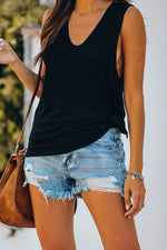 Fashion Casual Solid Asymmetrical V Neck Tops