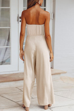 Casual Solid Patchwork Strapless Straight Jumpsuits(4 Colors)