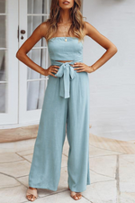 Casual Solid Patchwork Strapless Straight Jumpsuits(4 Colors)