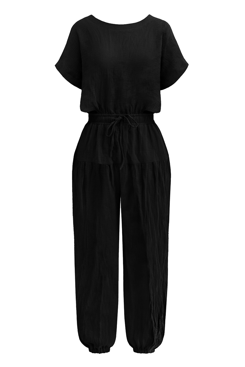 Casual Solid Patchwork O Neck Harlan Jumpsuits(4 Colors)