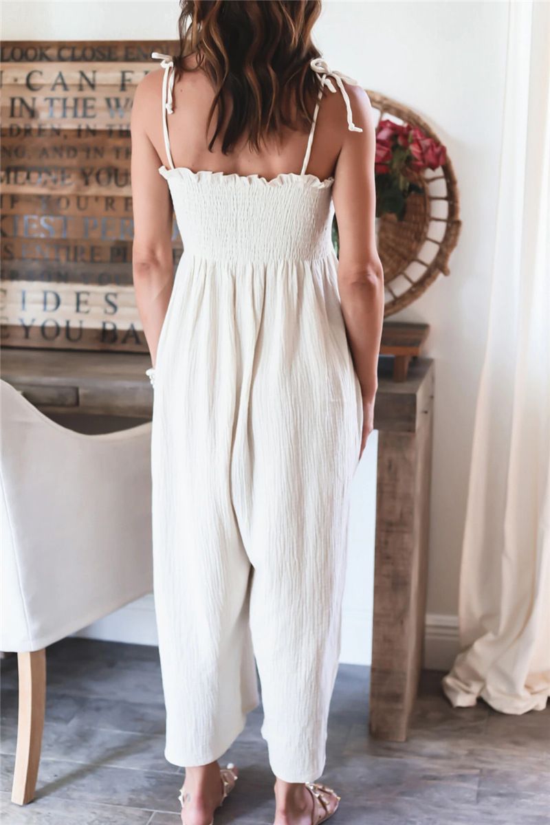 Casual Solid Patchwork Spaghetti Strap Straight Jumpsuits