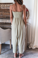 Casual Solid Patchwork Spaghetti Strap Straight Jumpsuits