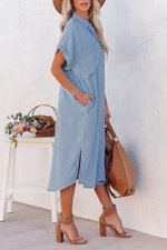 Casual Solid Patchwork Turndown Collar Straight Dresses