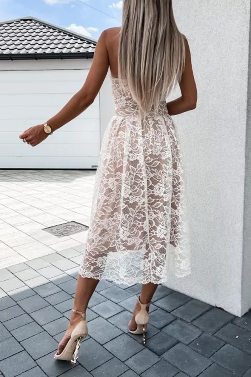 Sexy Solid Lace Strapless Cake Skirt Dresses