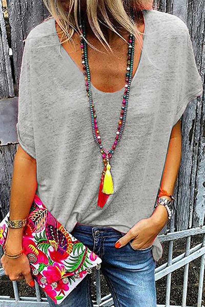 Casual Solid Patchwork V Neck T-Shirts