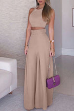 Sweet Simplicity Solid With Belt Solid Color O Neck Sleeveless Two Pieces