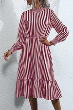 Sweet Elegant Striped Printing Stringy Selvedge Turtleneck A Line Dresses