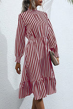 Sweet Elegant Striped Printing Stringy Selvedge Turtleneck A Line Dresses