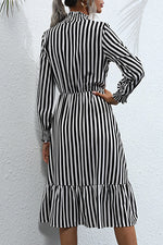 Sweet Elegant Striped Printing Stringy Selvedge Turtleneck A Line Dresses