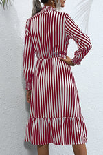 Sweet Elegant Striped Printing Stringy Selvedge Turtleneck A Line Dresses