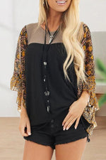 Casual Print Contrast O Neck Tops