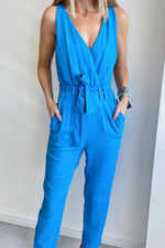 Casual Simplicity Solid Frenulum Solid Color V Neck Regular Jumpsuits(5 Colors)