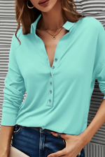 Casual Solid Buttons Solid Color Turndown Collar T-Shirts(9 Colors)