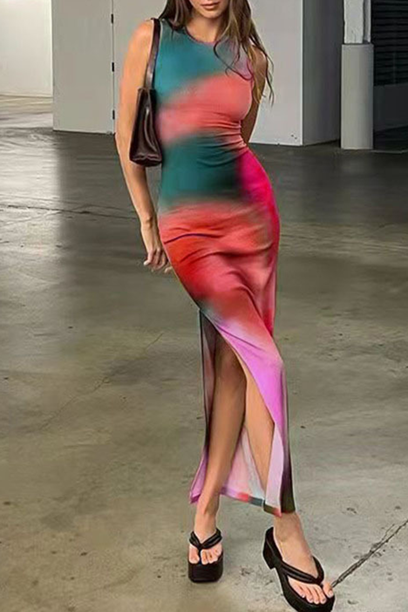 Sexy Tie Dye Printing O Neck A Line Dresses(6 Colors)