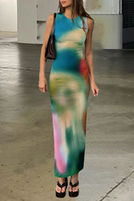 Sexy Tie Dye Printing O Neck A Line Dresses(6 Colors)