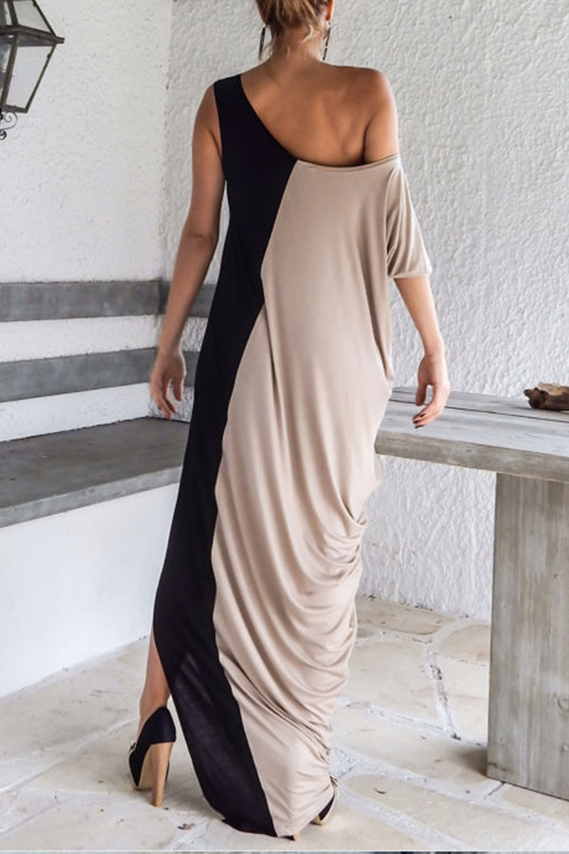 Casual Simplicity Color Block Contrast O Neck Irregular Dress Dresses