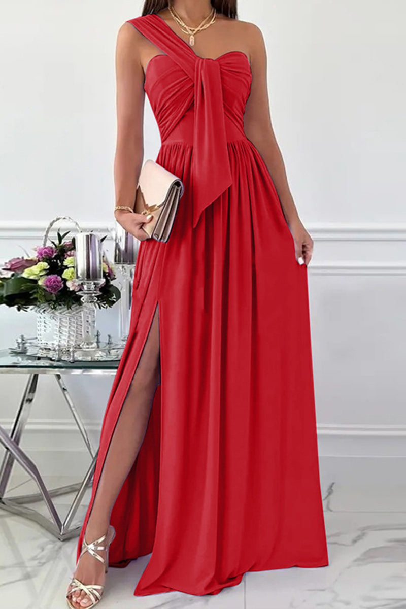 Elegant Formal Solid Asymmetrical Solid Color One Shoulder Irregular Dress Dresses(7 Colors)