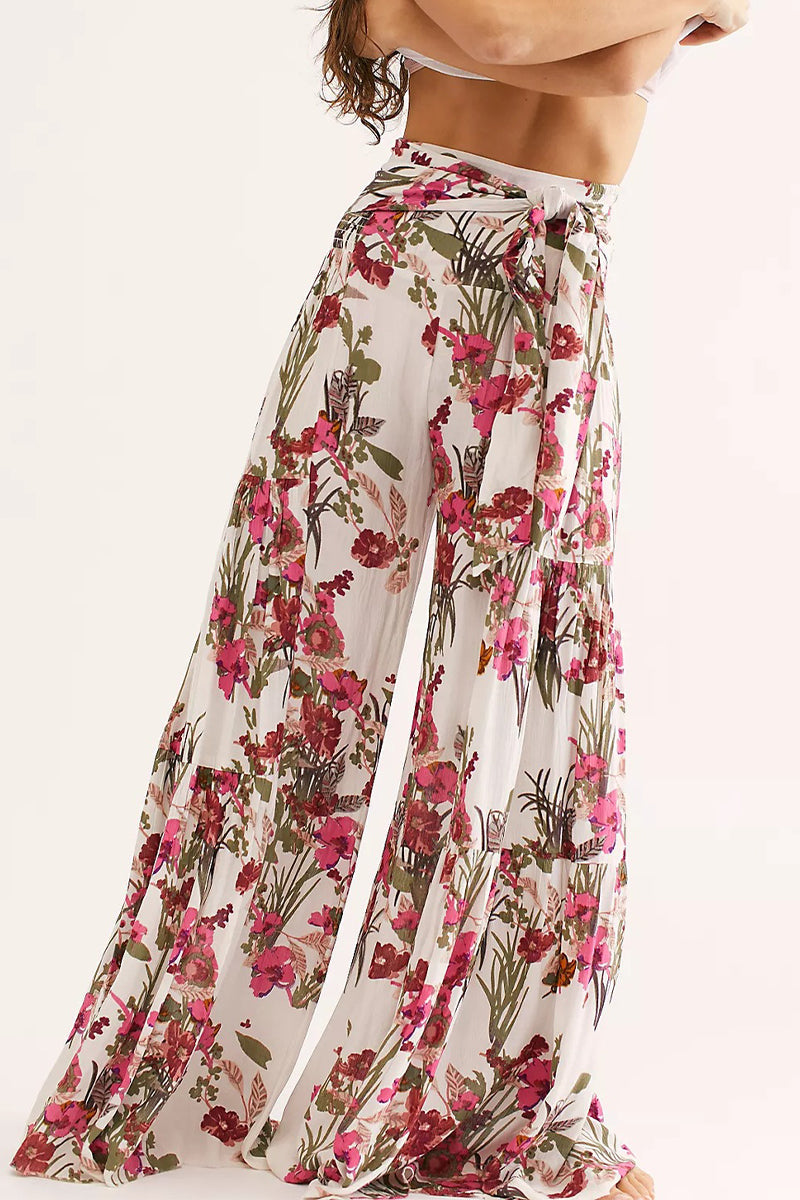 Casual Street Print Fold Loose High Waist Wide Leg Bottoms(21 Colors)