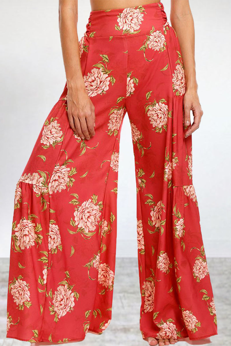 Casual Street Print Fold Loose High Waist Wide Leg Bottoms(21 Colors)