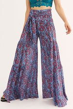 Casual Street Print Fold Loose High Waist Wide Leg Bottoms(21 Colors)