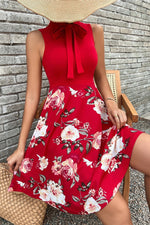 Sweet Elegant Print Patchwork With Bow O Neck A Line Dresses(5 Colors)