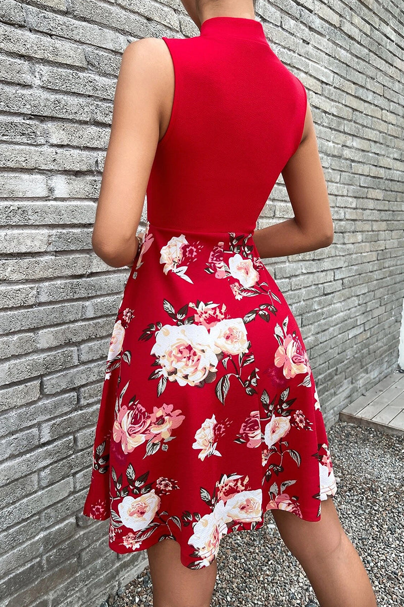 Sweet Elegant Print Patchwork With Bow O Neck A Line Dresses(5 Colors)