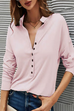 Casual Solid Buttons Solid Color Turndown Collar T-Shirts(9 Colors)