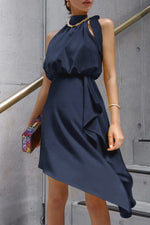 Celebrities Elegant Solid Asymmetrical Halter Irregular Dress Dresses(10 Colors)