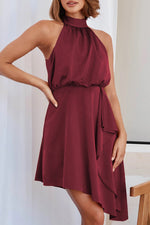 Celebrities Elegant Solid Asymmetrical Halter Irregular Dress Dresses(10 Colors)