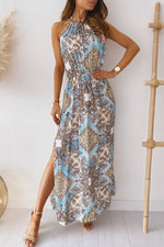 Vintage Elegant Print Halter A Line Dresses