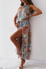 Vintage Elegant Print Halter A Line Dresses