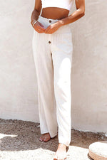 Casual Vacation Solid Buttons Loose High Waist Wide Leg Solid Color Bottoms