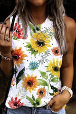 Casual Vacation Floral Patchwork O Neck Tops(13 Colors)