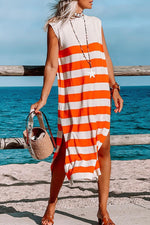 Casual Vacation Striped Patchwork O Neck A Line Dresses