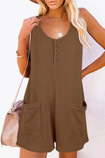 Casual Street Solid Pocket Buttons V Neck Loose Jumpsuits