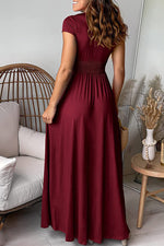 Elegant Solid Slit V Neck Evening Dress Dresses