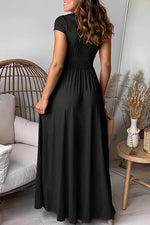 Elegant Solid Slit V Neck Evening Dress Dresses